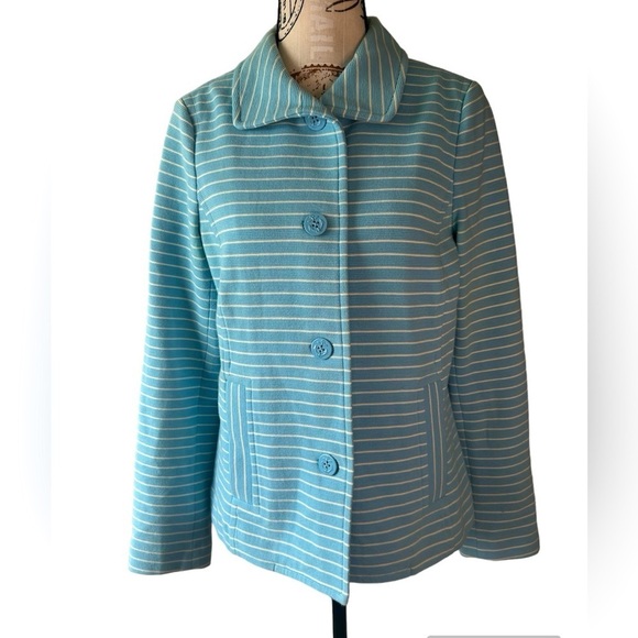 Talbots robin egg blue nautical button up jacket size small - Picture 1 of 13